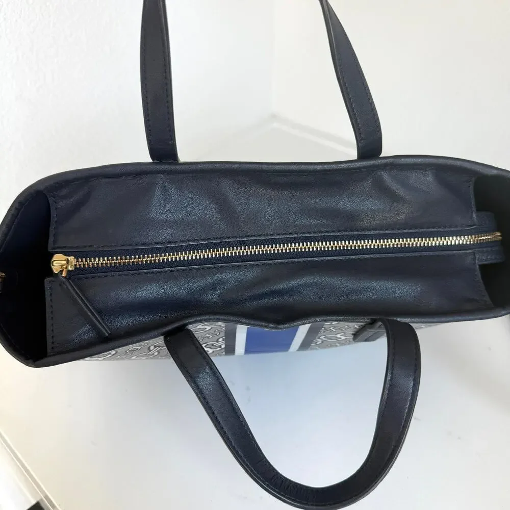 TORY‎ BURCH Gemini Link Canvas Satchel Tote Navy Stripe Crossbody Bag